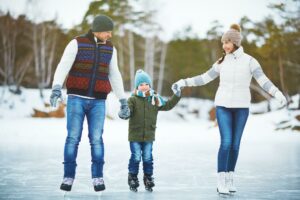 Family in outdoor rink